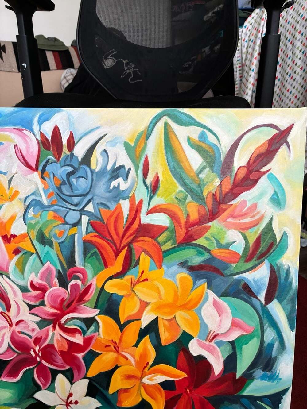 Joseph Moreno 24”x24” Original Floral Bouquet Acrylic Painting on Canvas (2024)